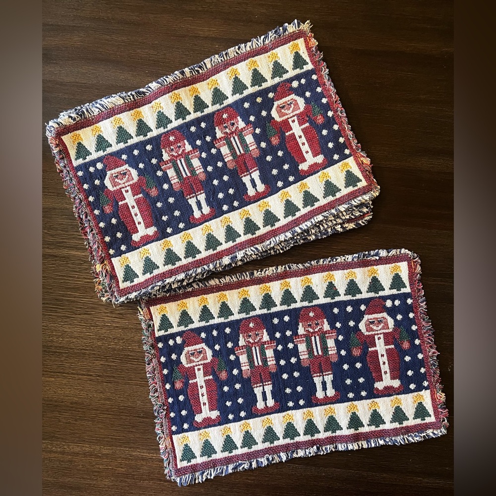 Vintage Christmas Nutcracker & Santa tapestry placemats🎅🏼🎄(set of 10)